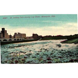 Vintage St. Anthony Falls Log Chutes Minneapolis Minn Postcard By Acmegraph Co.